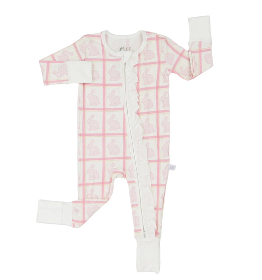 Snuggle Bunny-Pink Check Ruffle Zipper Romper