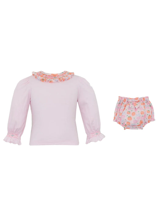 Piper’s Pumpkin Smocked Collar Knit Bloomer Set