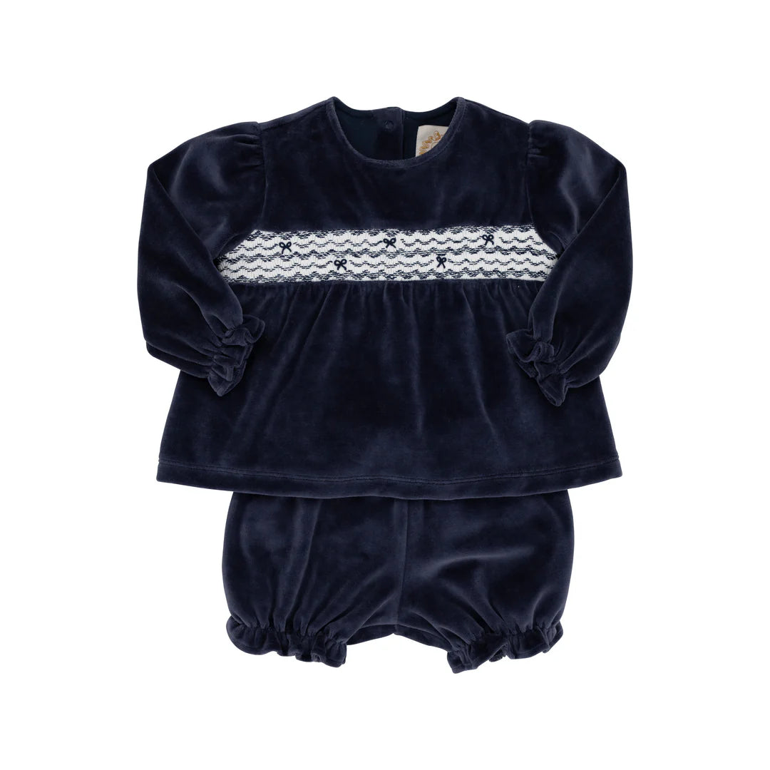 Smocked Bloomer Set-Navy Velvet