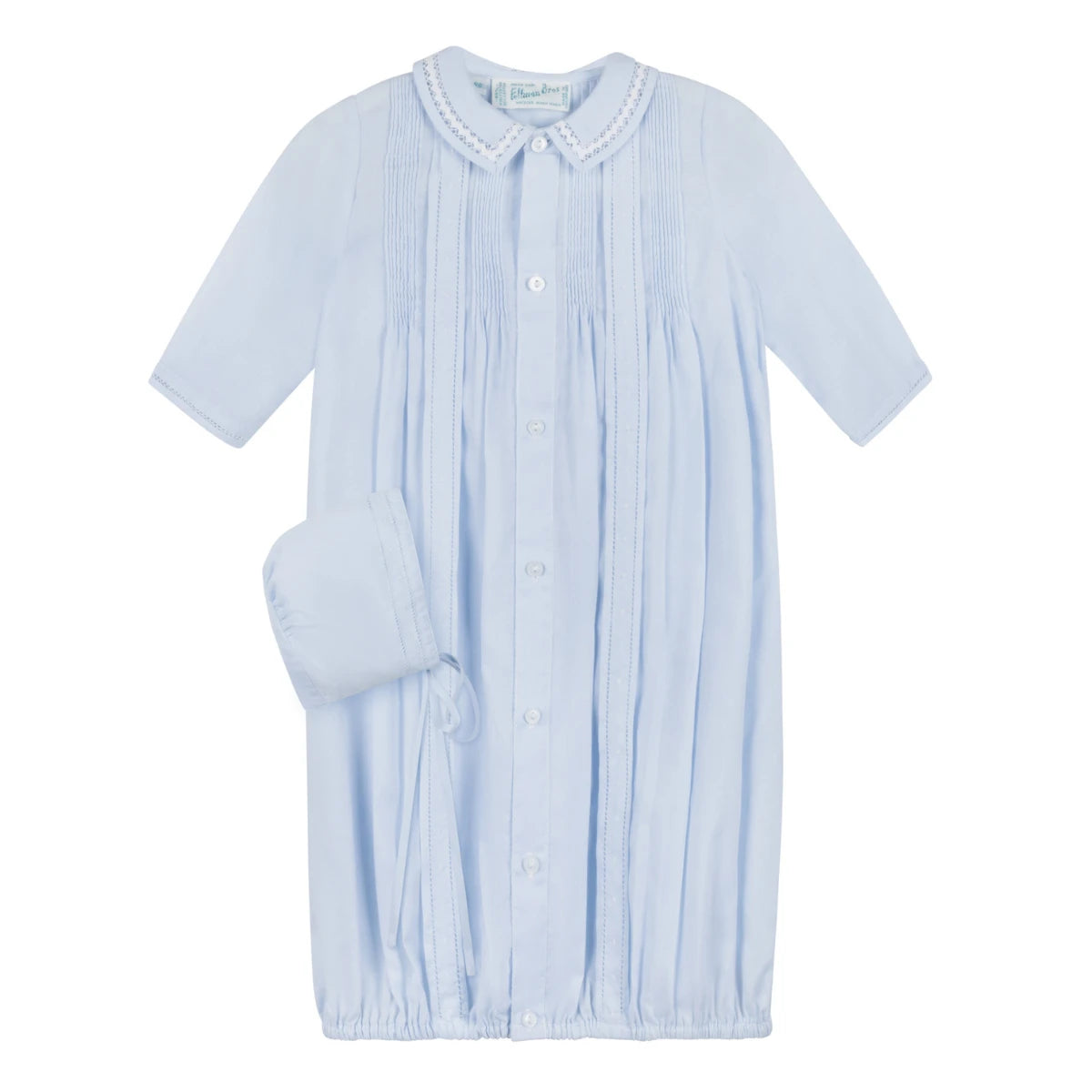 Boy's Pintuck "Take Me Home" Gown/Bonnet Set-Blue