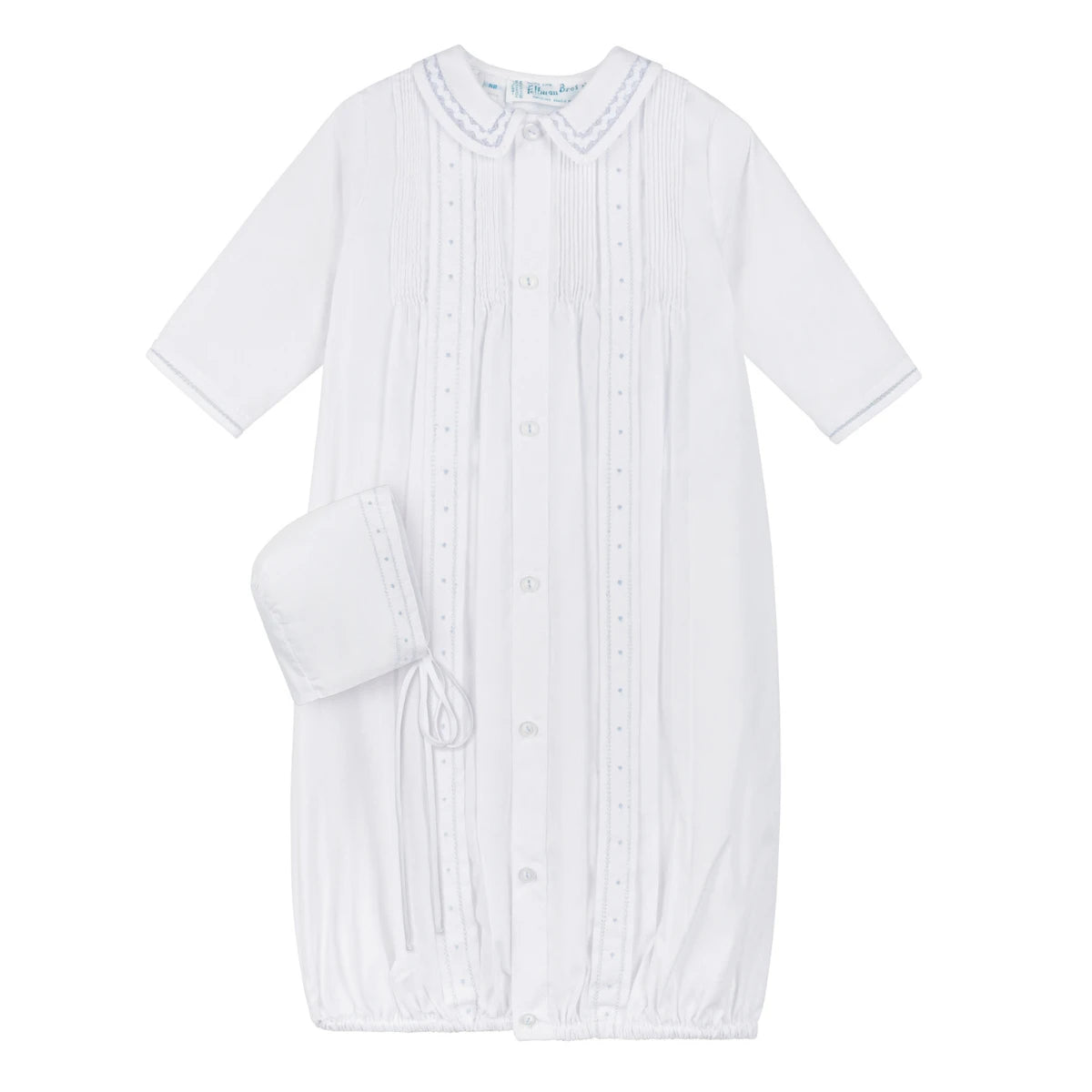 Boy's Pintuck "Take Me Home" Gown/Bonnet Set-White