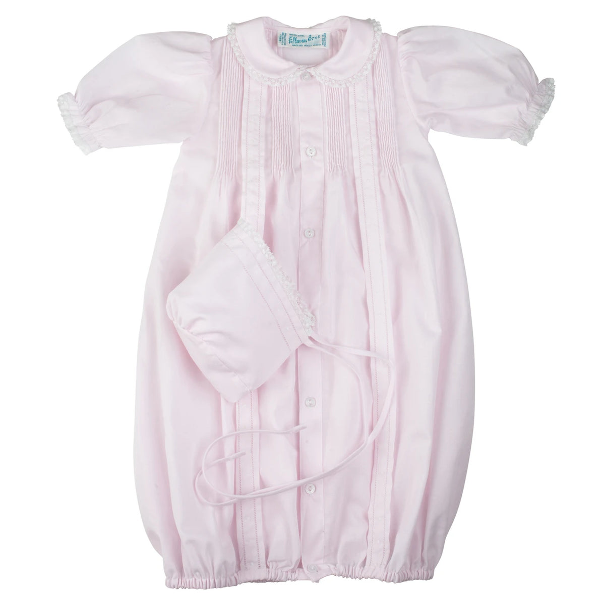 Girl's Pintuck and Lace "Take Me Home" Gown/Bonnet Set