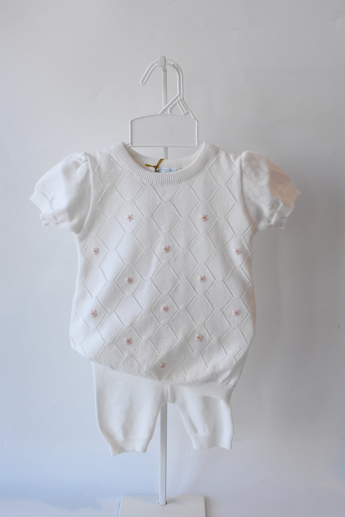 Girl's Eyelet Knit Floral Detailed Ivory Set