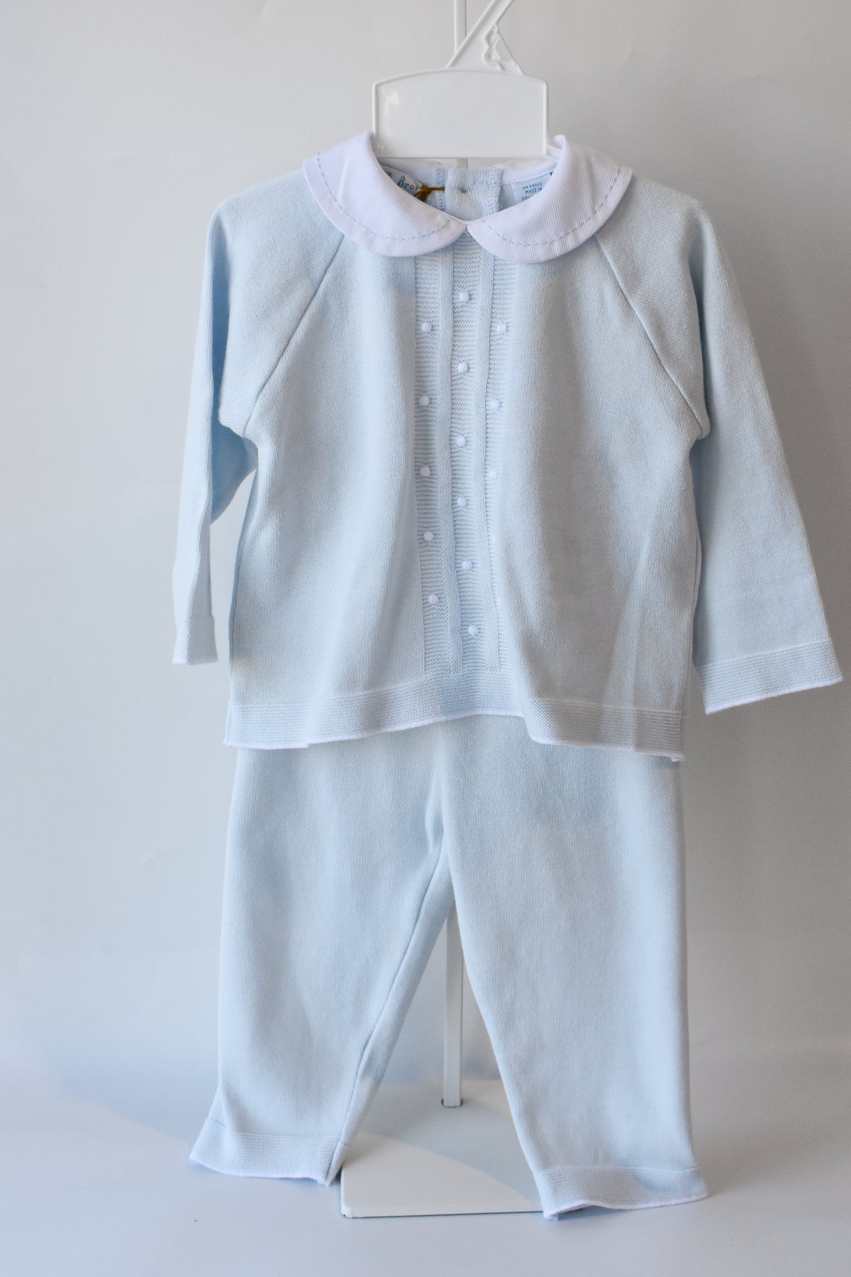 Boy's Pique Collar Embroidered Dot Blue Knit Set