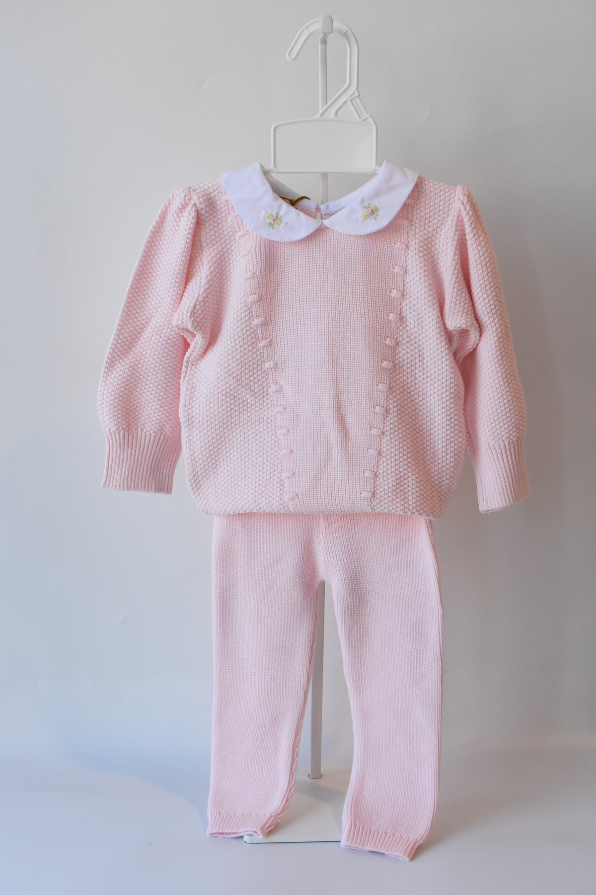 Girl's Floral Collar Pink Knit Set