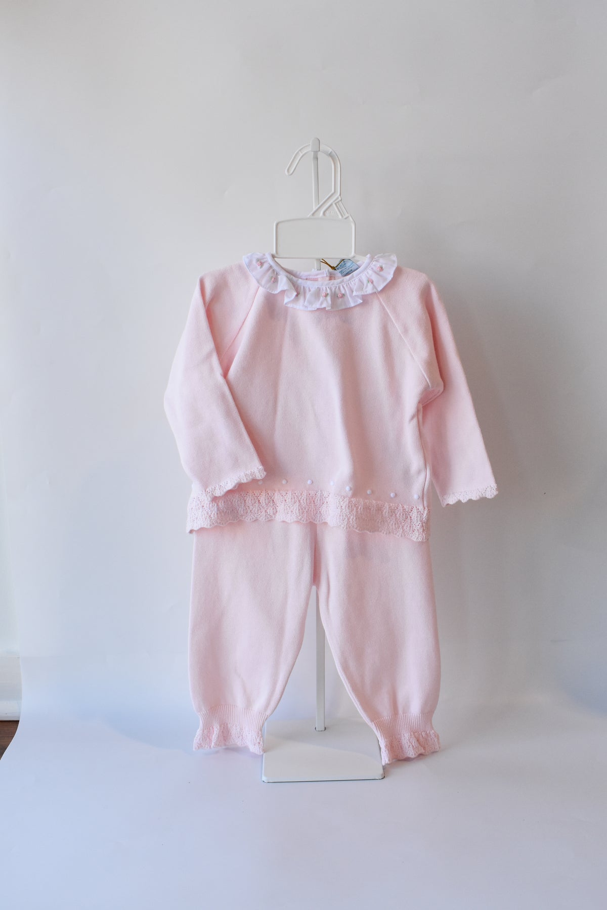Rose Ruffle Collar Diamond Pink Knit Set