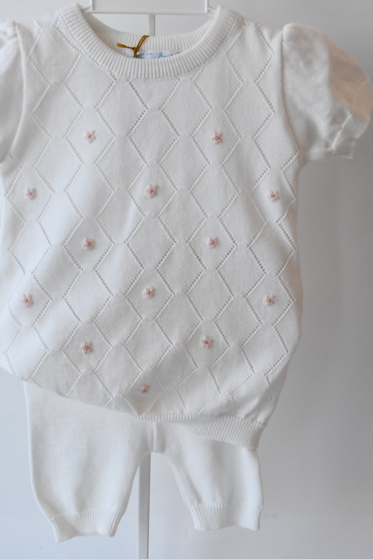Girl's Eyelet Knit Floral Detailed Ivory Set