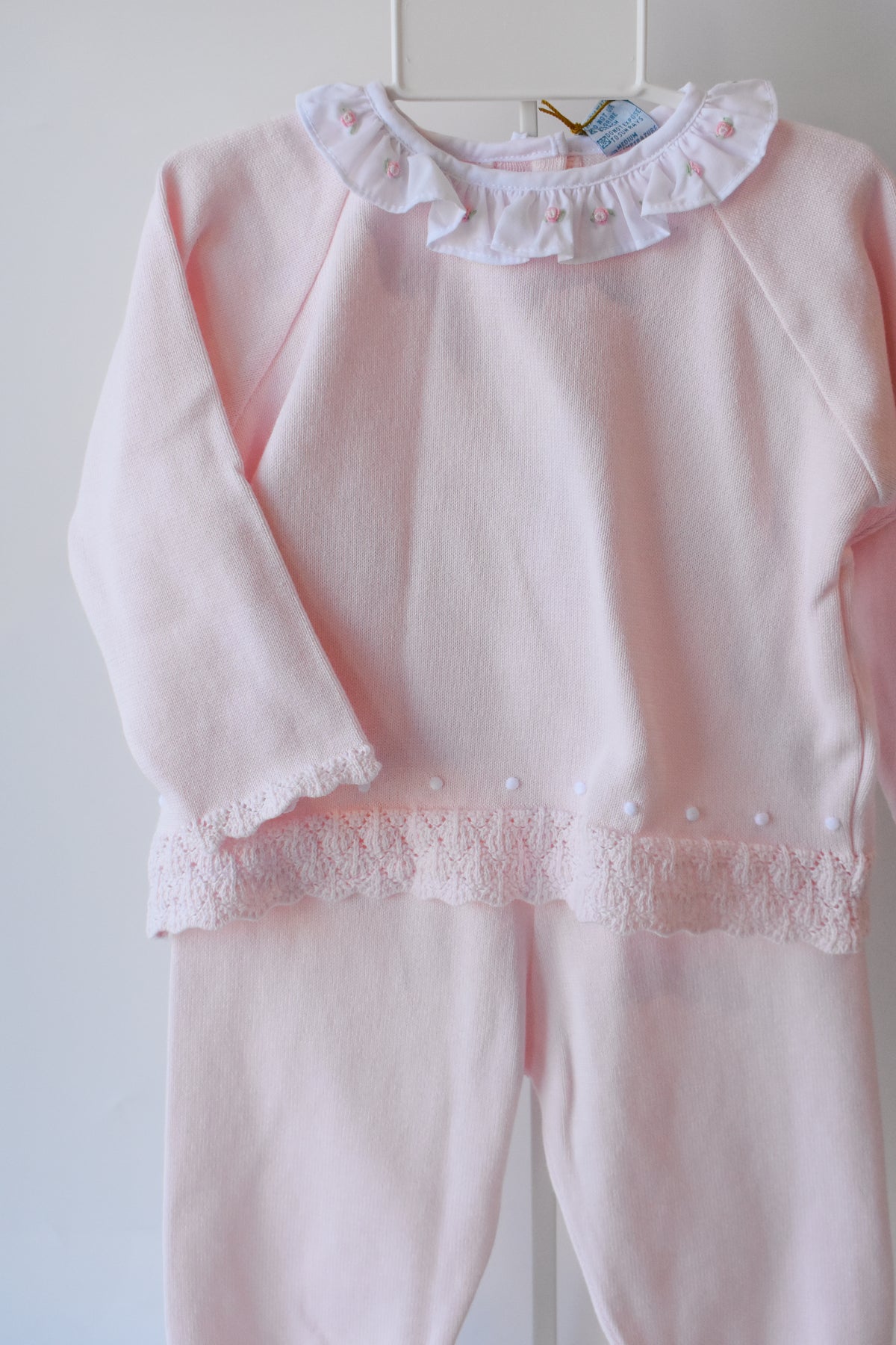 Rose Ruffle Collar Diamond Pink Knit Set