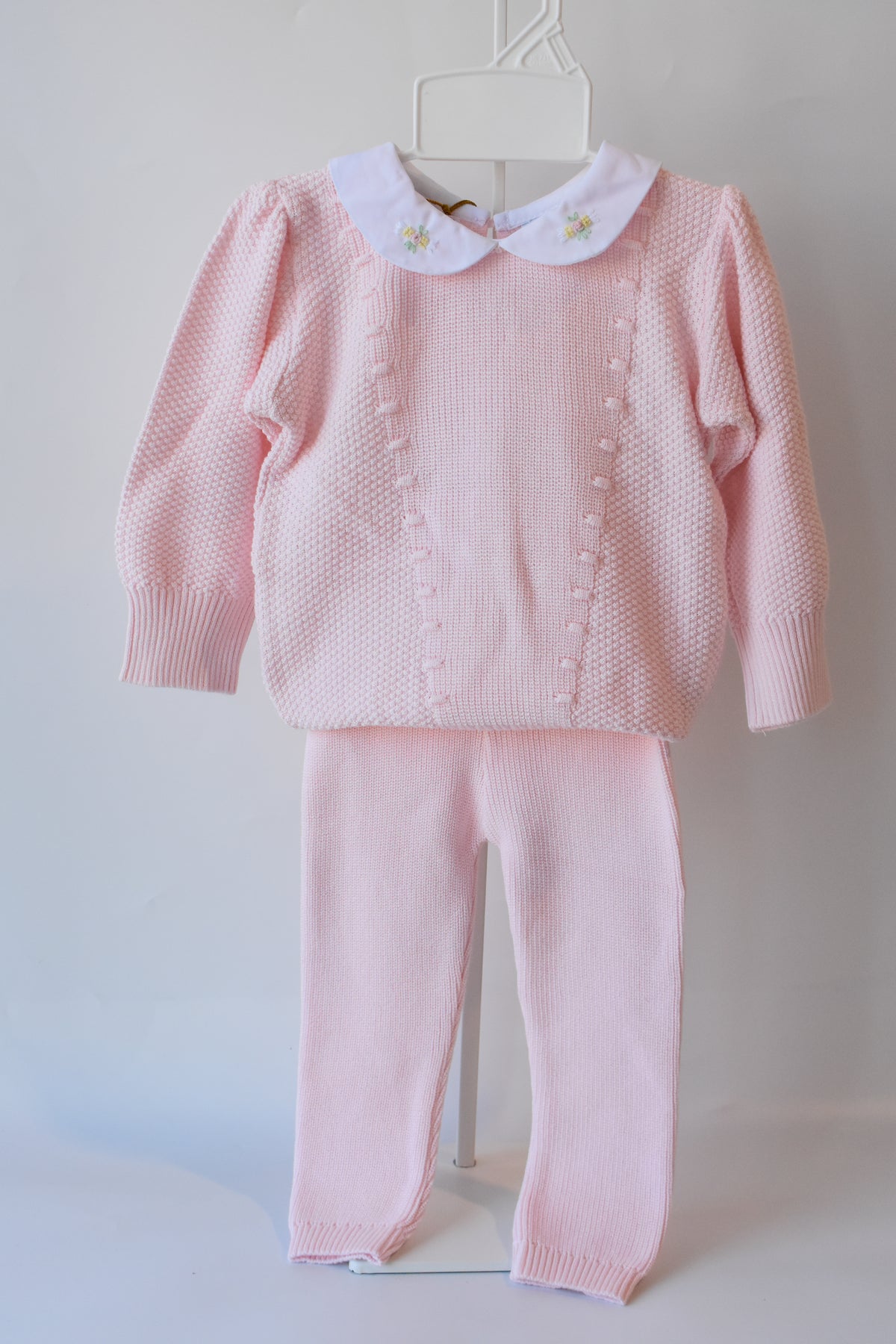 Girl's Floral Collar Pink Knit Set