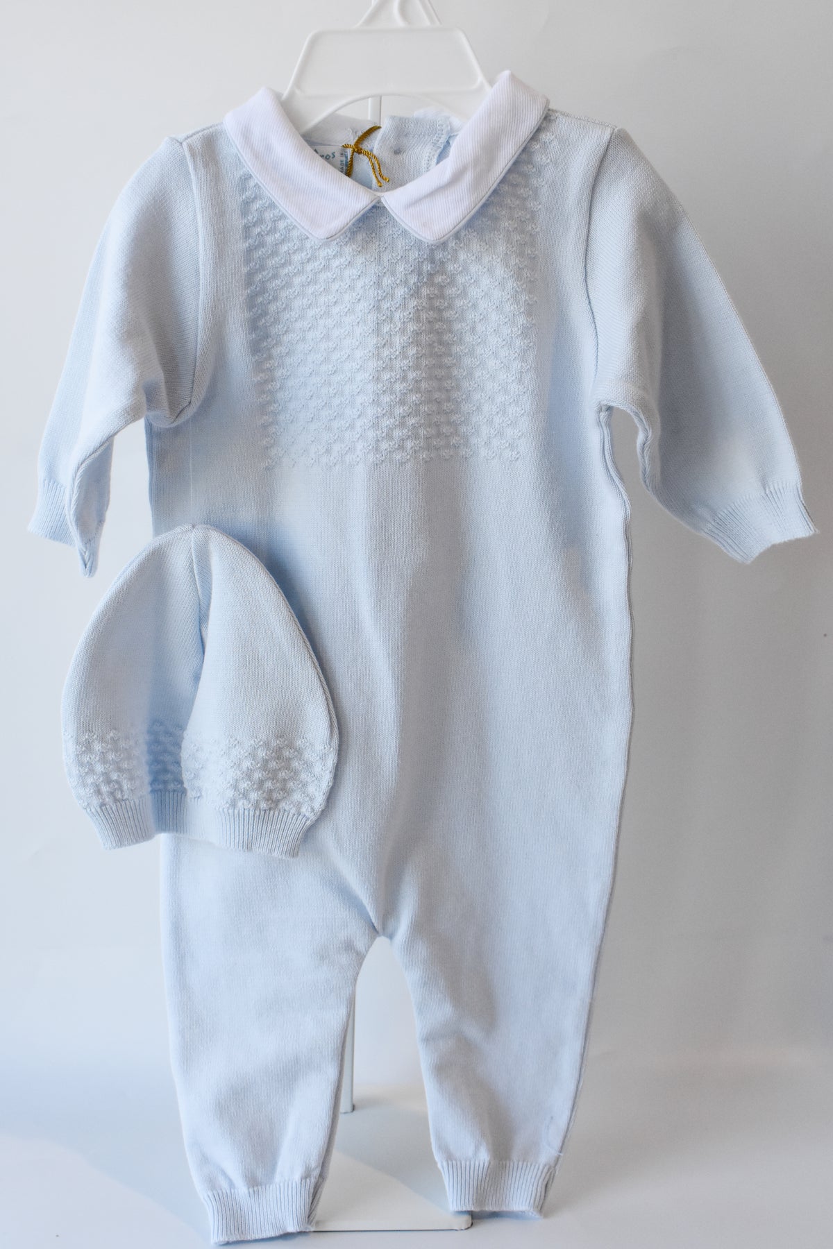 Blue Knit Longall Pique Collar/Hat Set