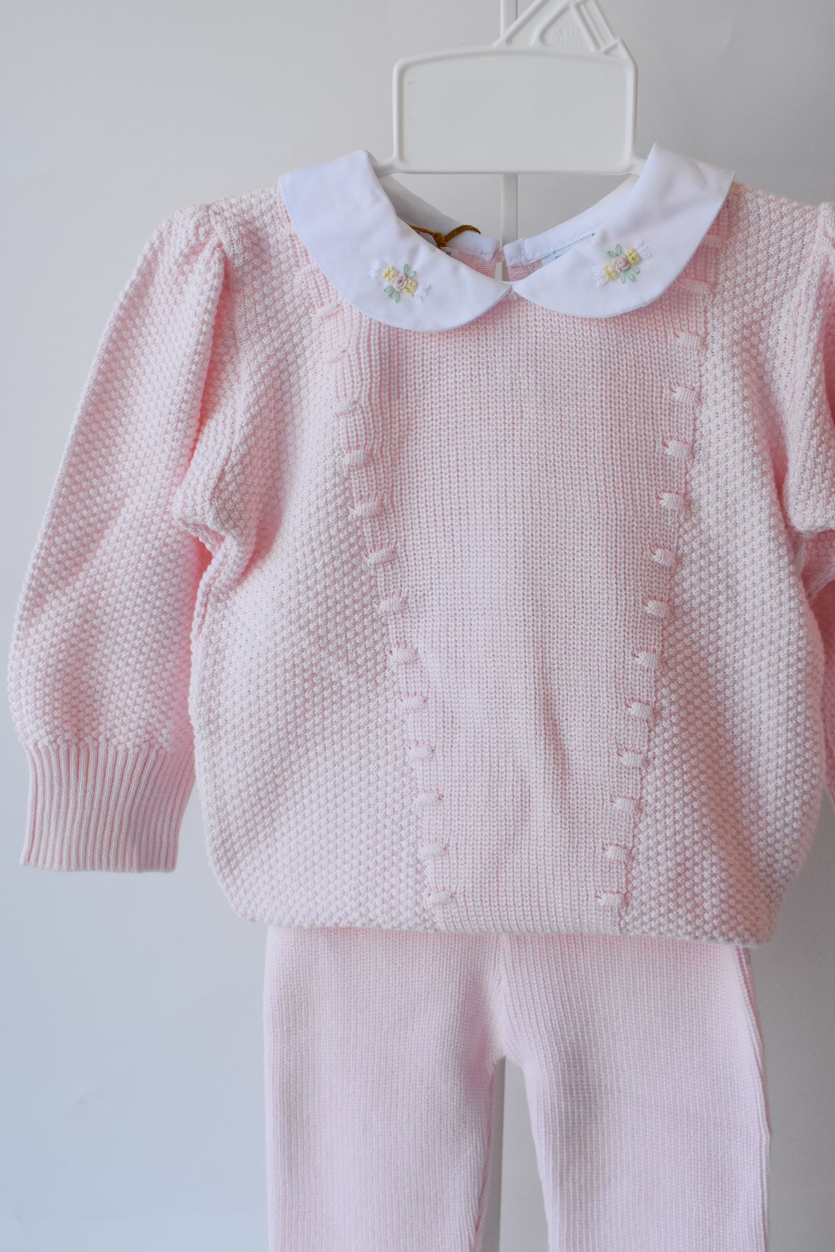 Girl's Floral Collar Pink Knit Set