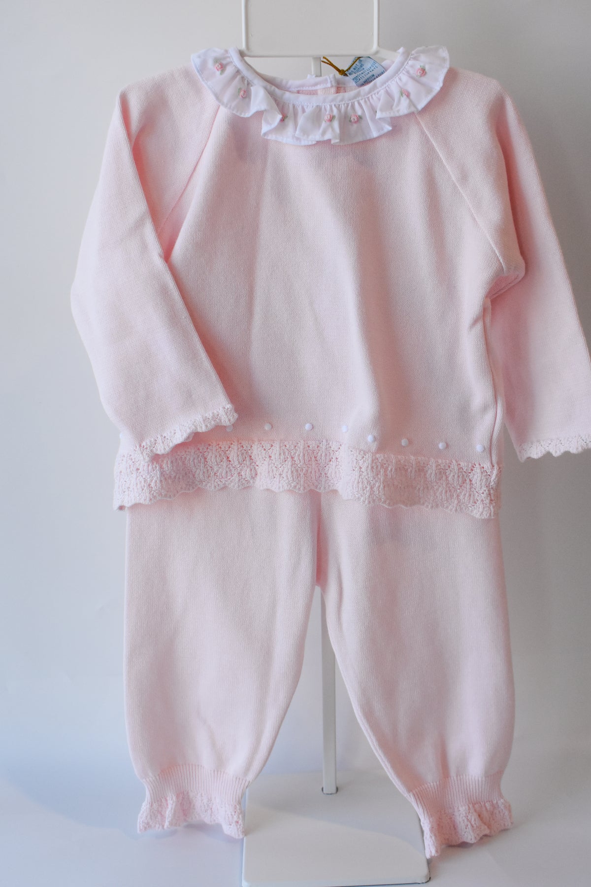 Rose Ruffle Collar Diamond Pink Knit Set