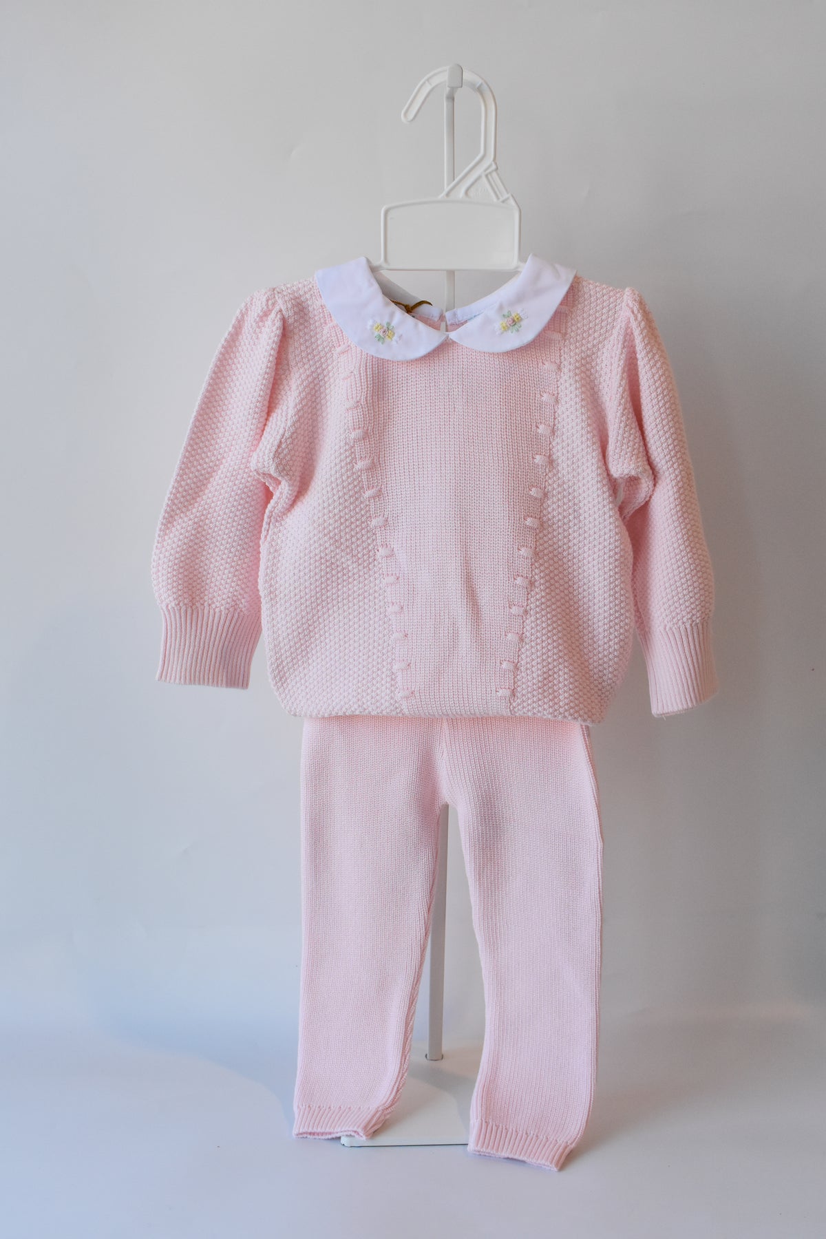 Girl's Floral Collar Pink Knit Set
