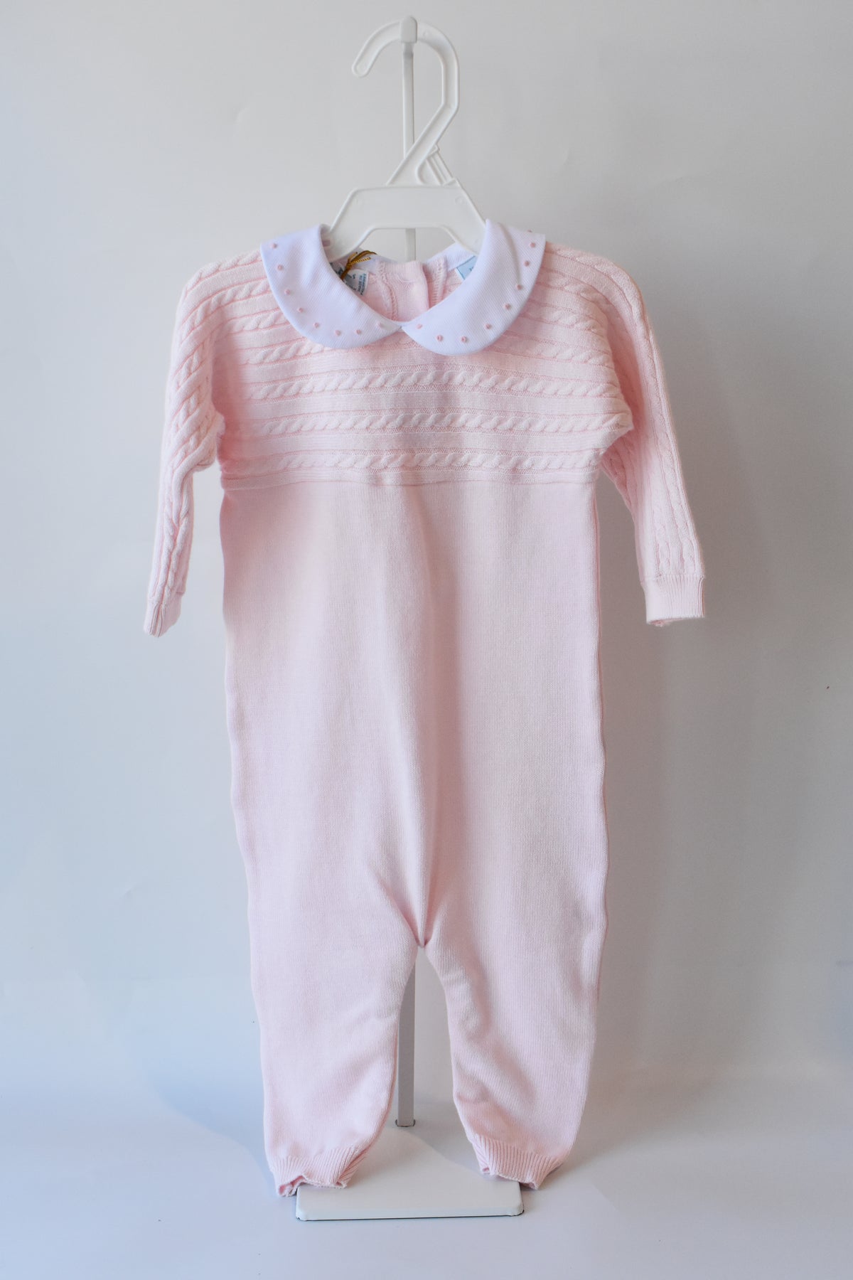 Pink Cable Knit Dot Embroidered Longall