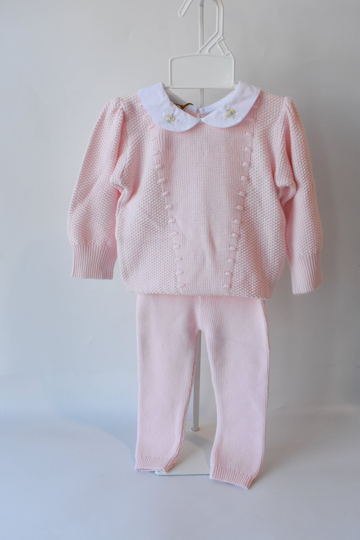 Girl's Floral Collar Pink Knit Set