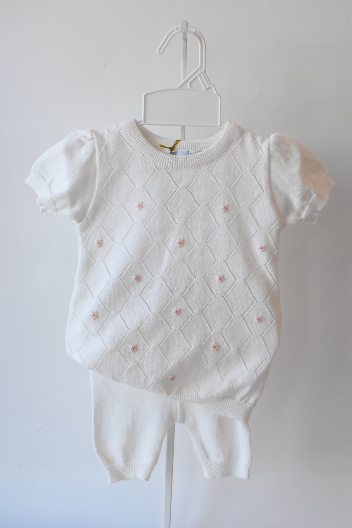 Girl's Eyelet Knit Floral Detailed Ivory Set