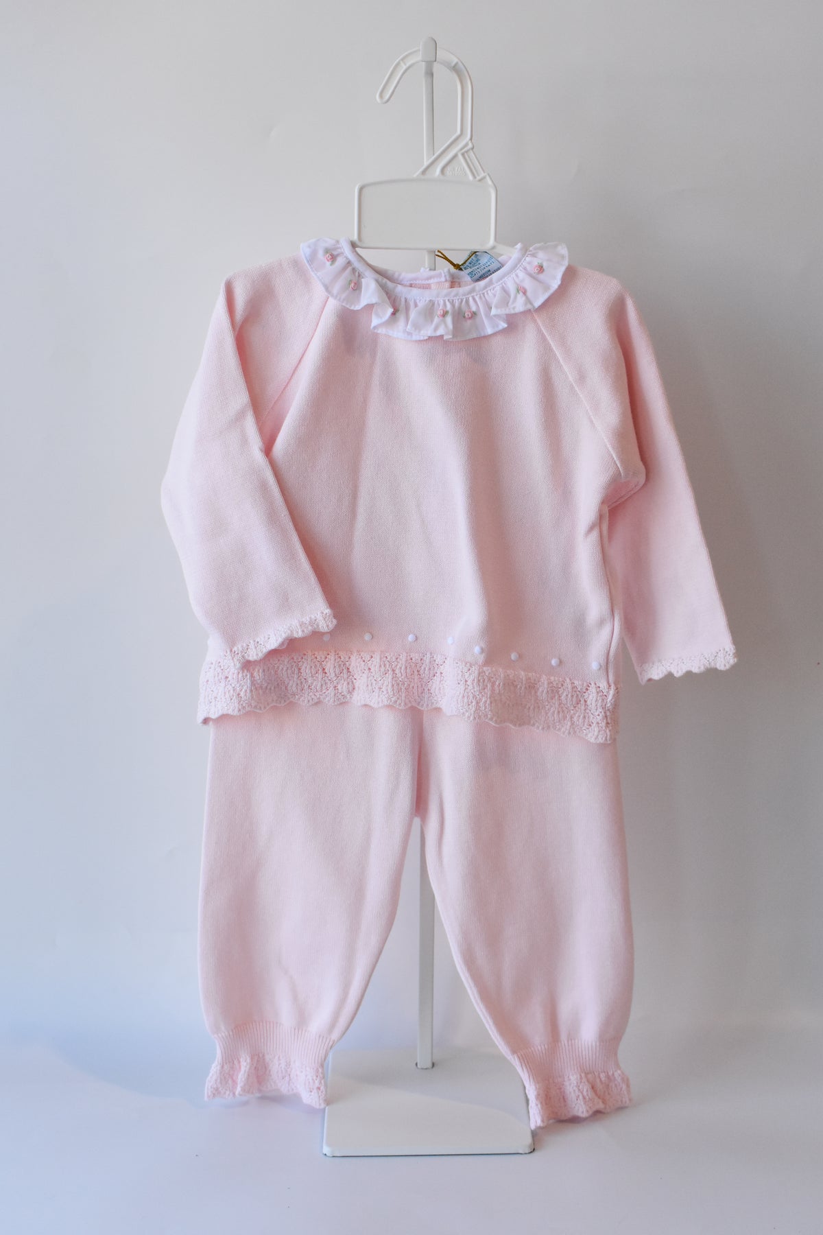 Rose Ruffle Collar Diamond Pink Knit Set