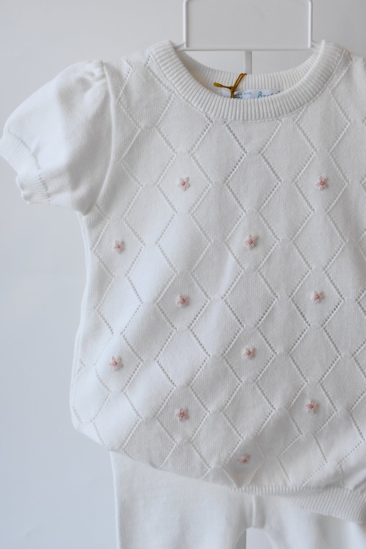 Girl's Eyelet Knit Floral Detailed Ivory Set