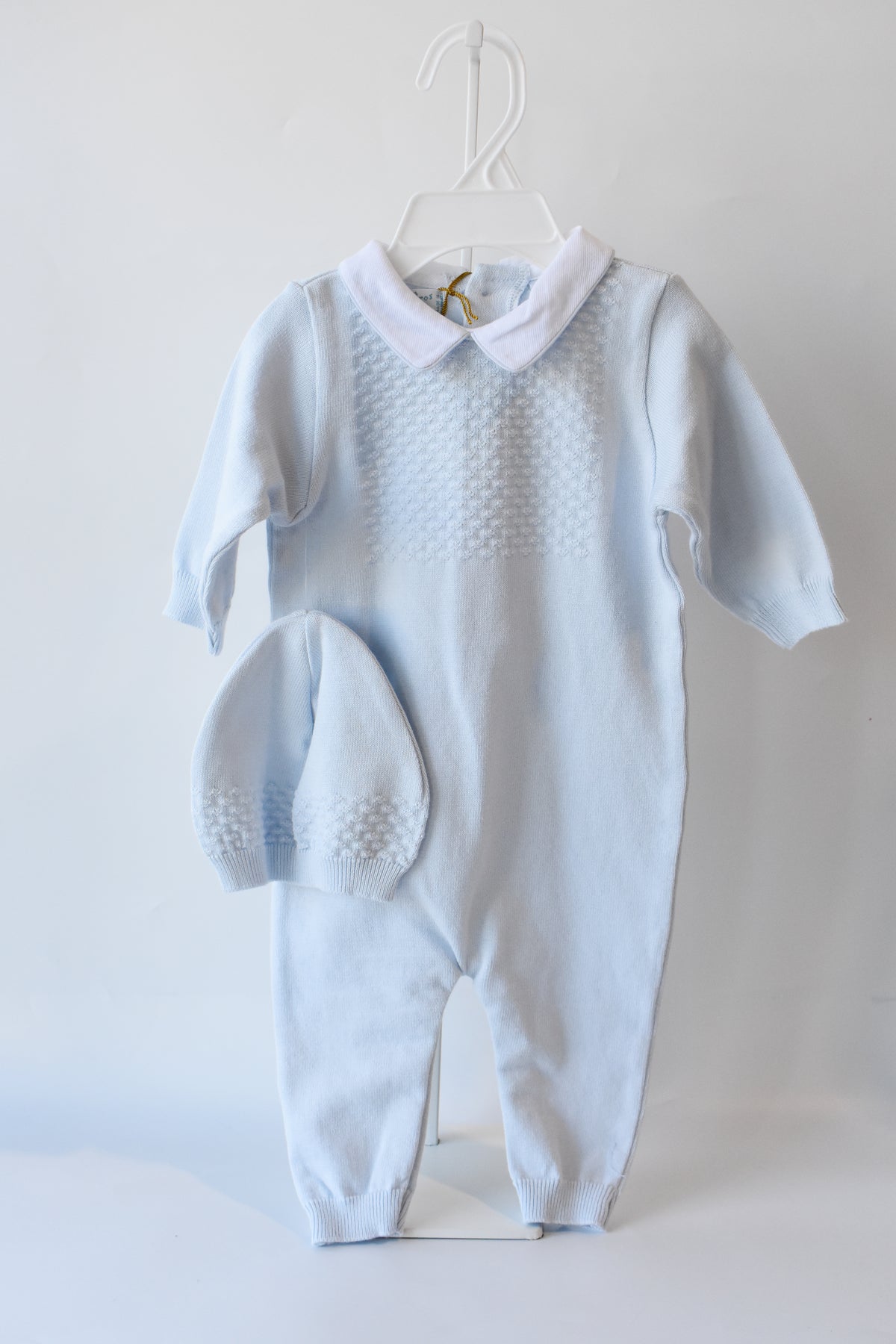 Blue Knit Longall Pique Collar/Hat Set
