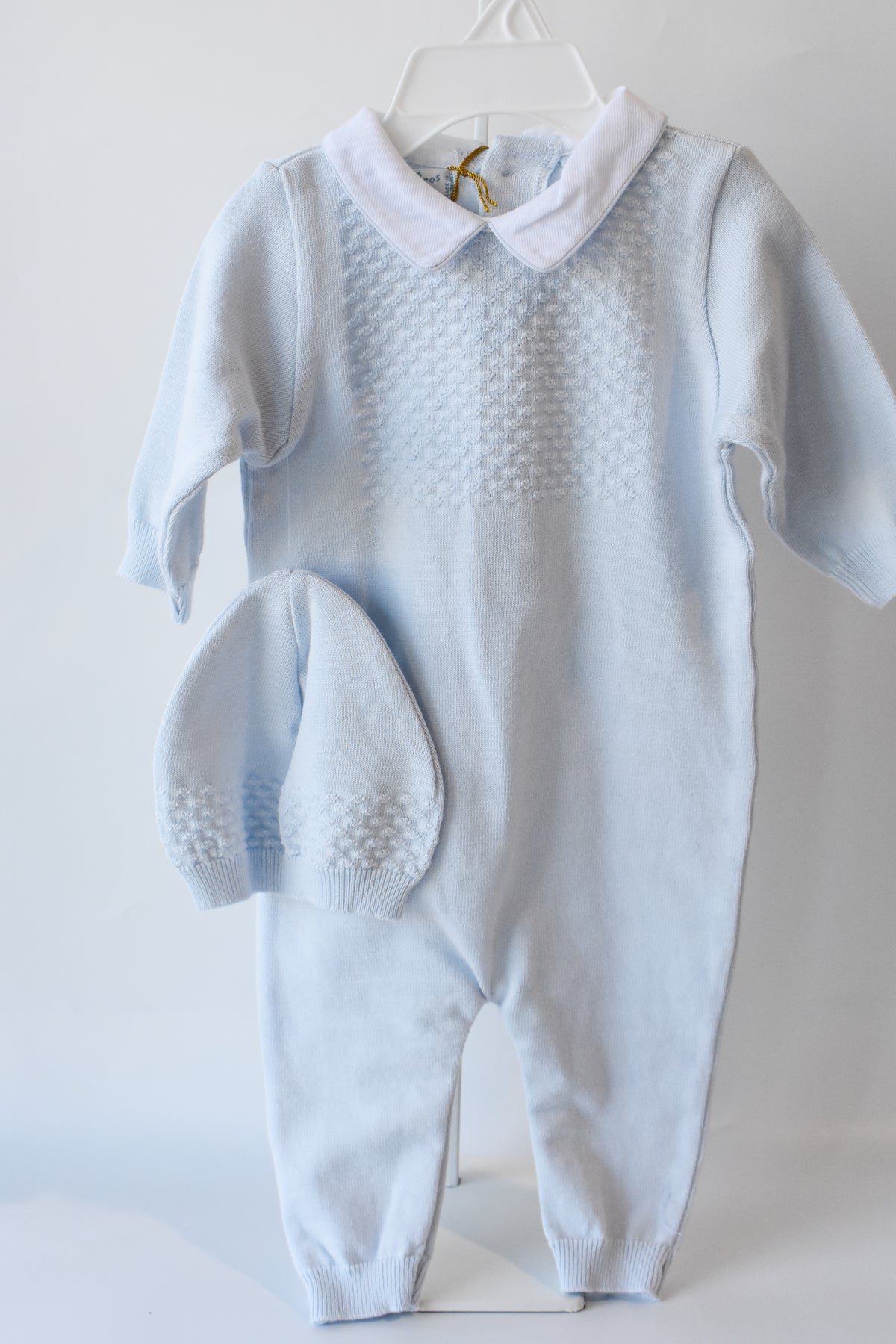 Blue Knit Longall Pique Collar/Hat Set
