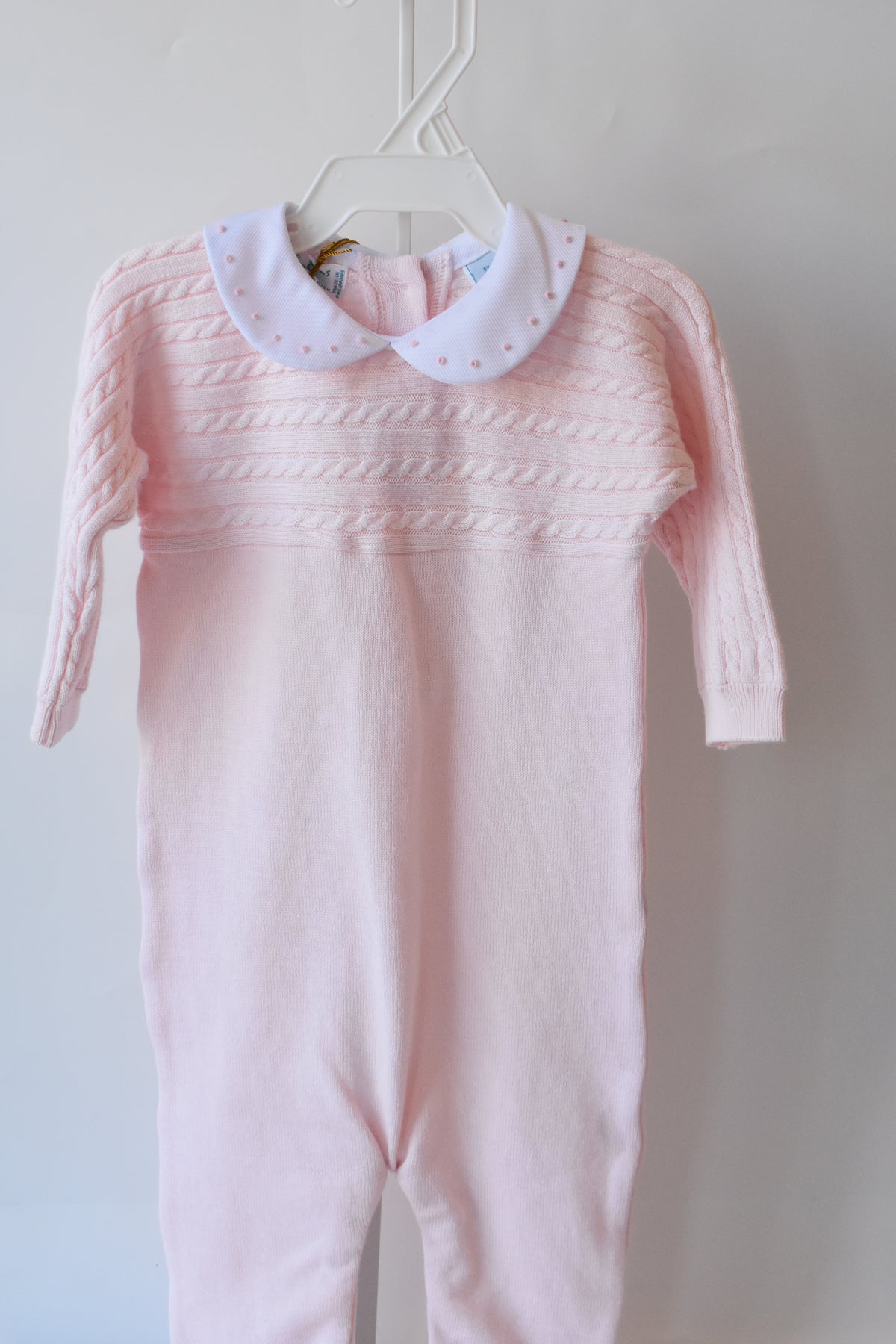 Pink Cable Knit Dot Embroidered Longall