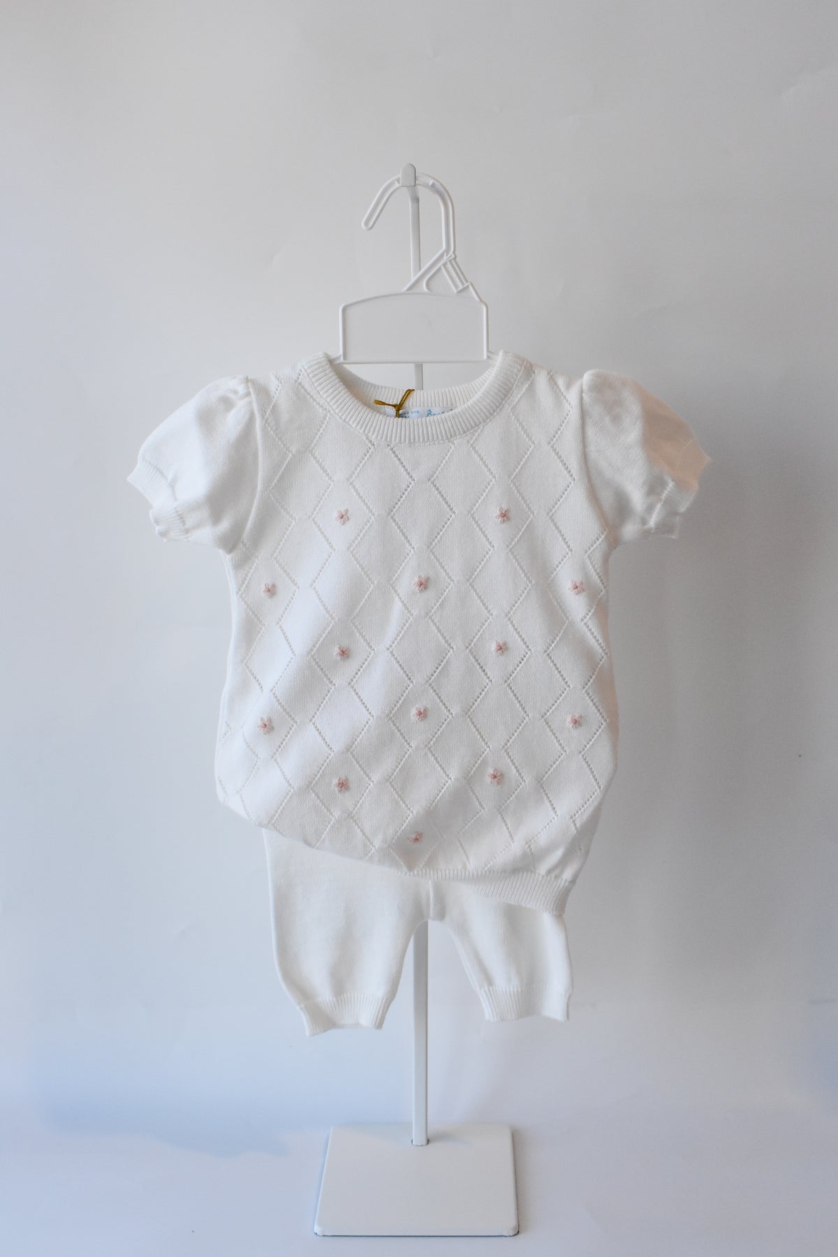 Girl's Eyelet Knit Floral Detailed Ivory Set
