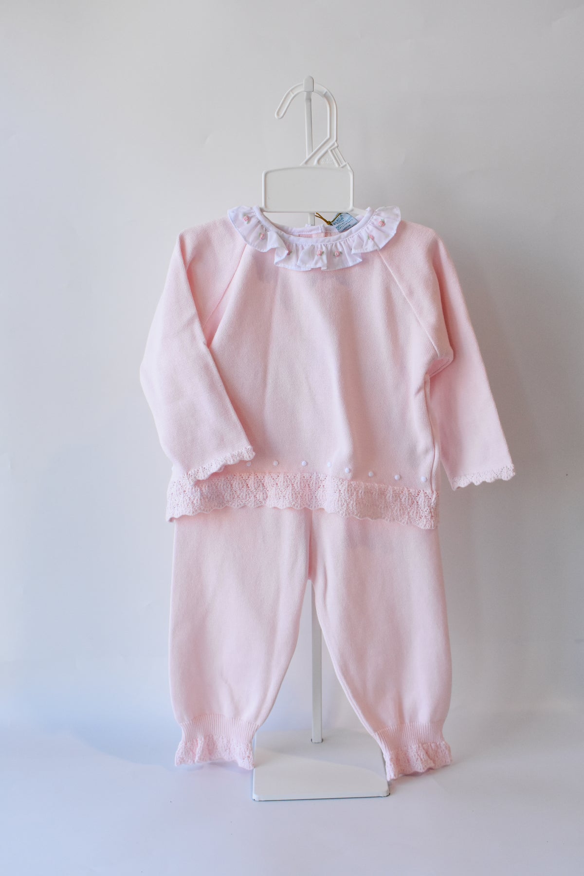 Rose Ruffle Collar Diamond Pink Knit Set