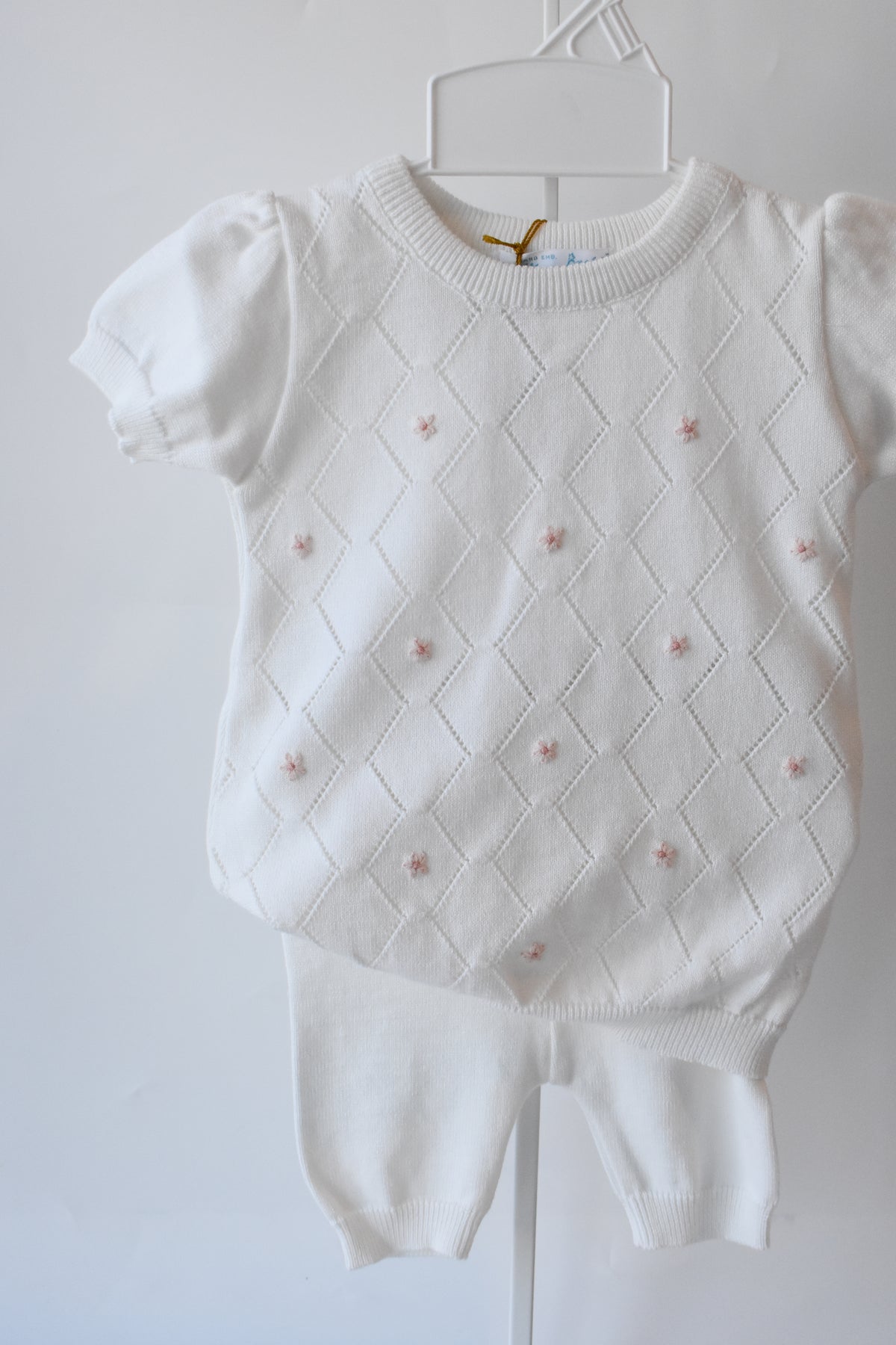 Girl's Eyelet Knit Floral Detailed Ivory Set