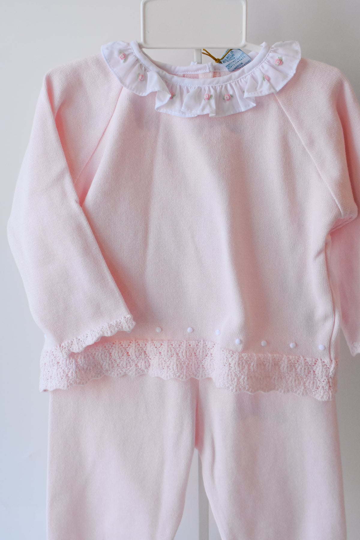 Rose Ruffle Collar Diamond Pink Knit Set