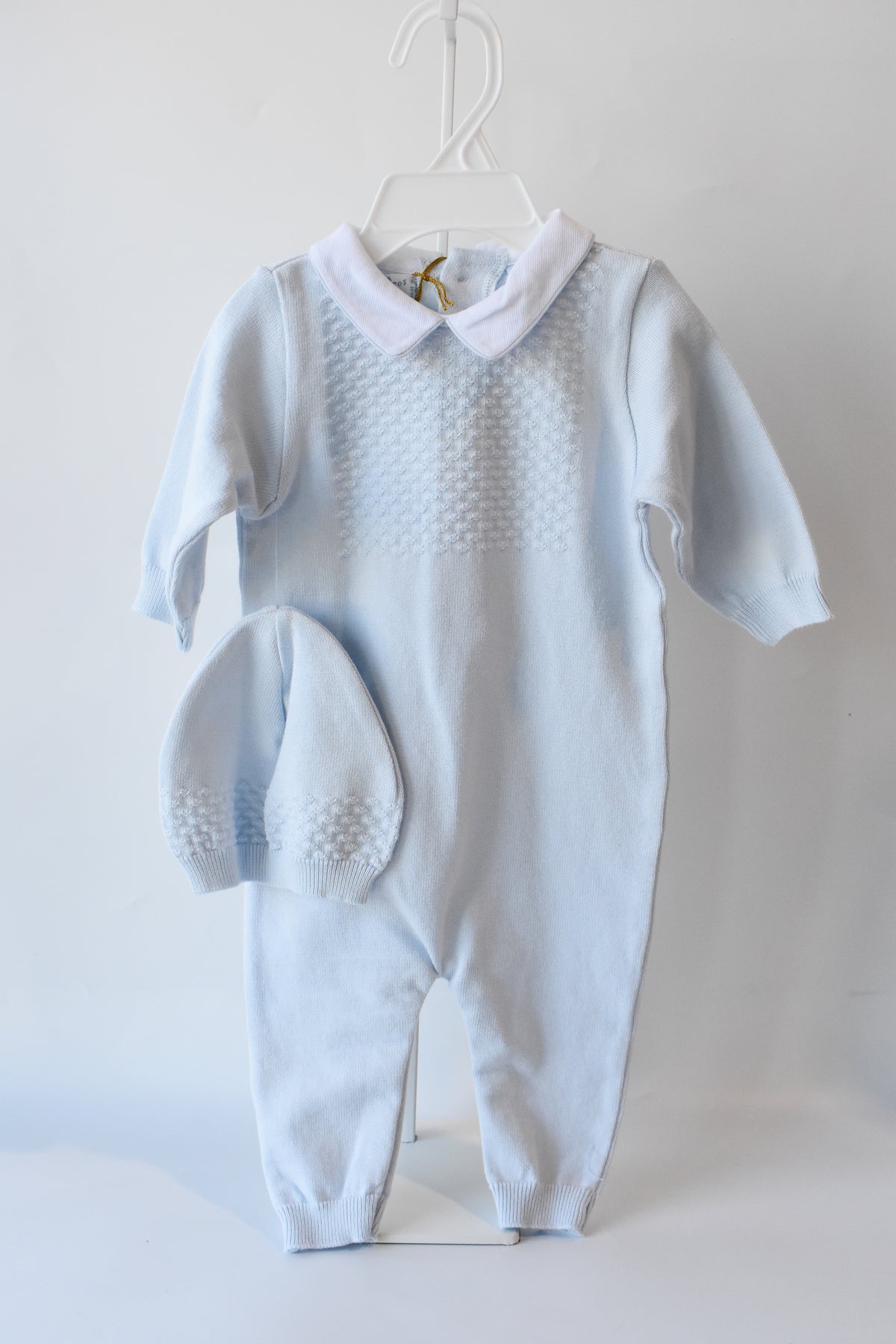 Blue Knit Longall Pique Collar/Hat Set