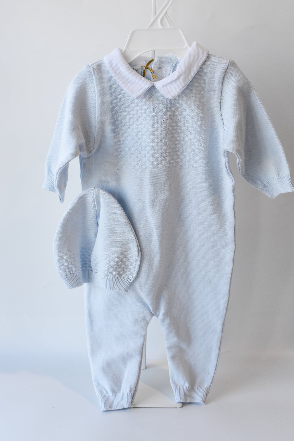 Blue Knit Longall Pique Collar/Hat Set