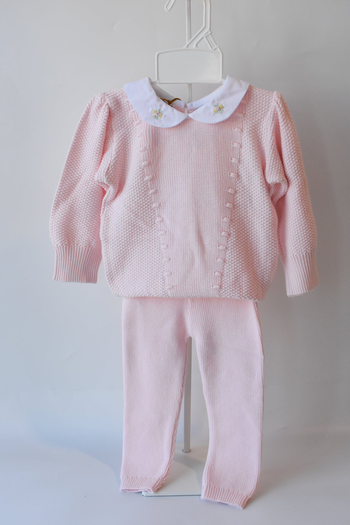Girl's Floral Collar Pink Knit Set