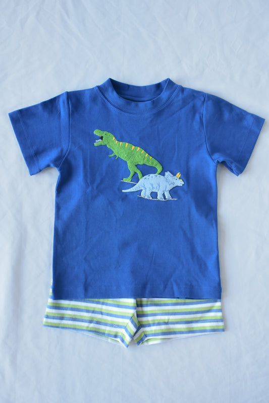 Dino Friends Blue/Green Striped Short Set