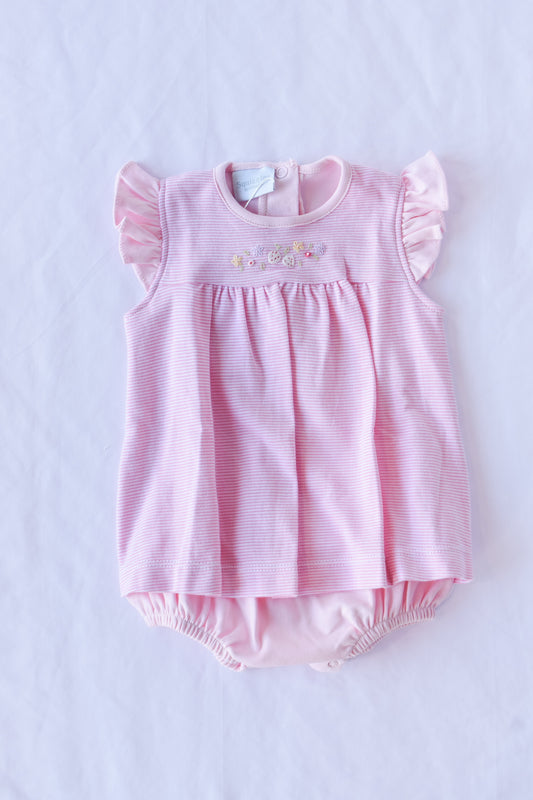 Strawberry Fields Flutter Sleeve Apron Romper