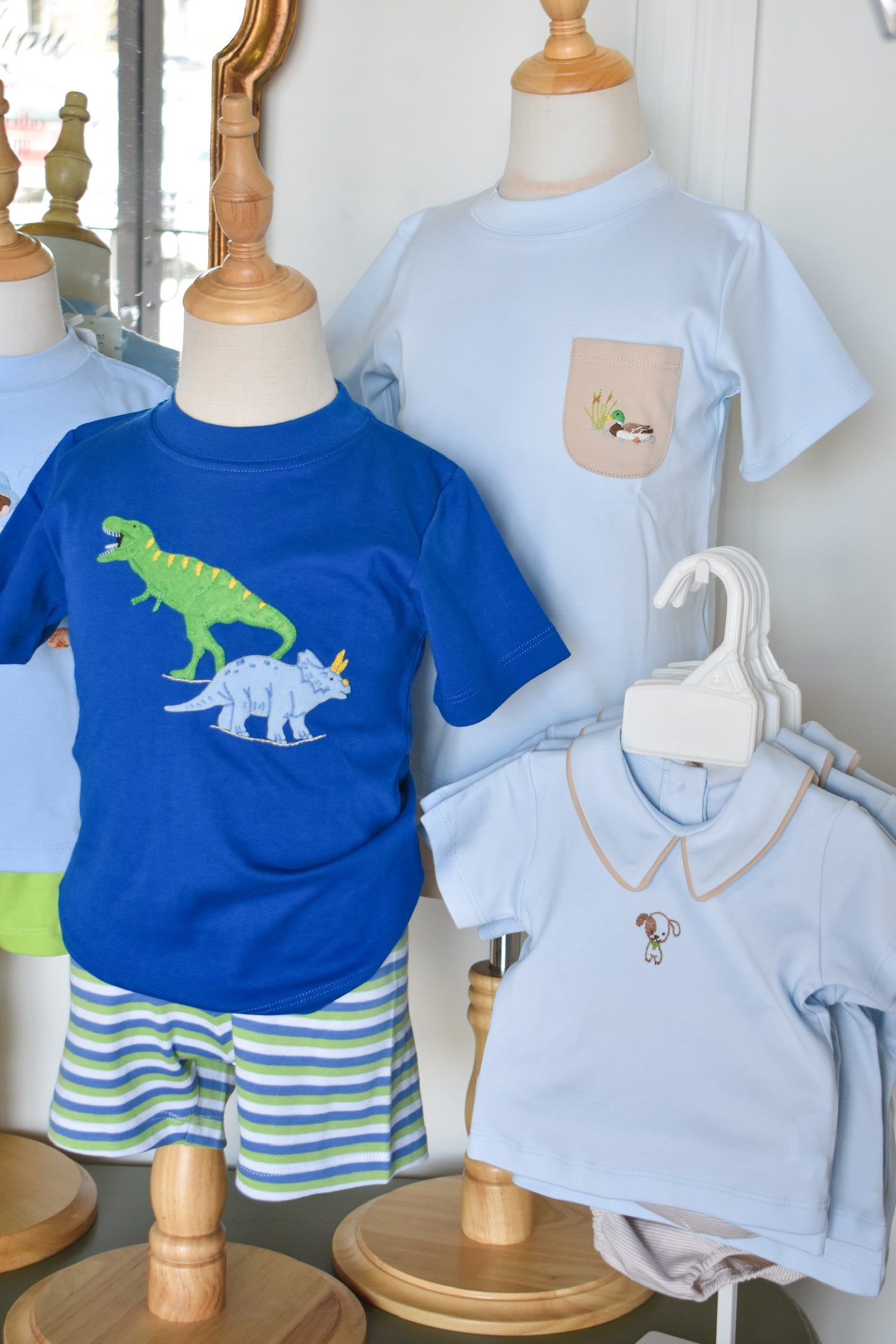 Dino Friends Blue/Green Striped Short Set