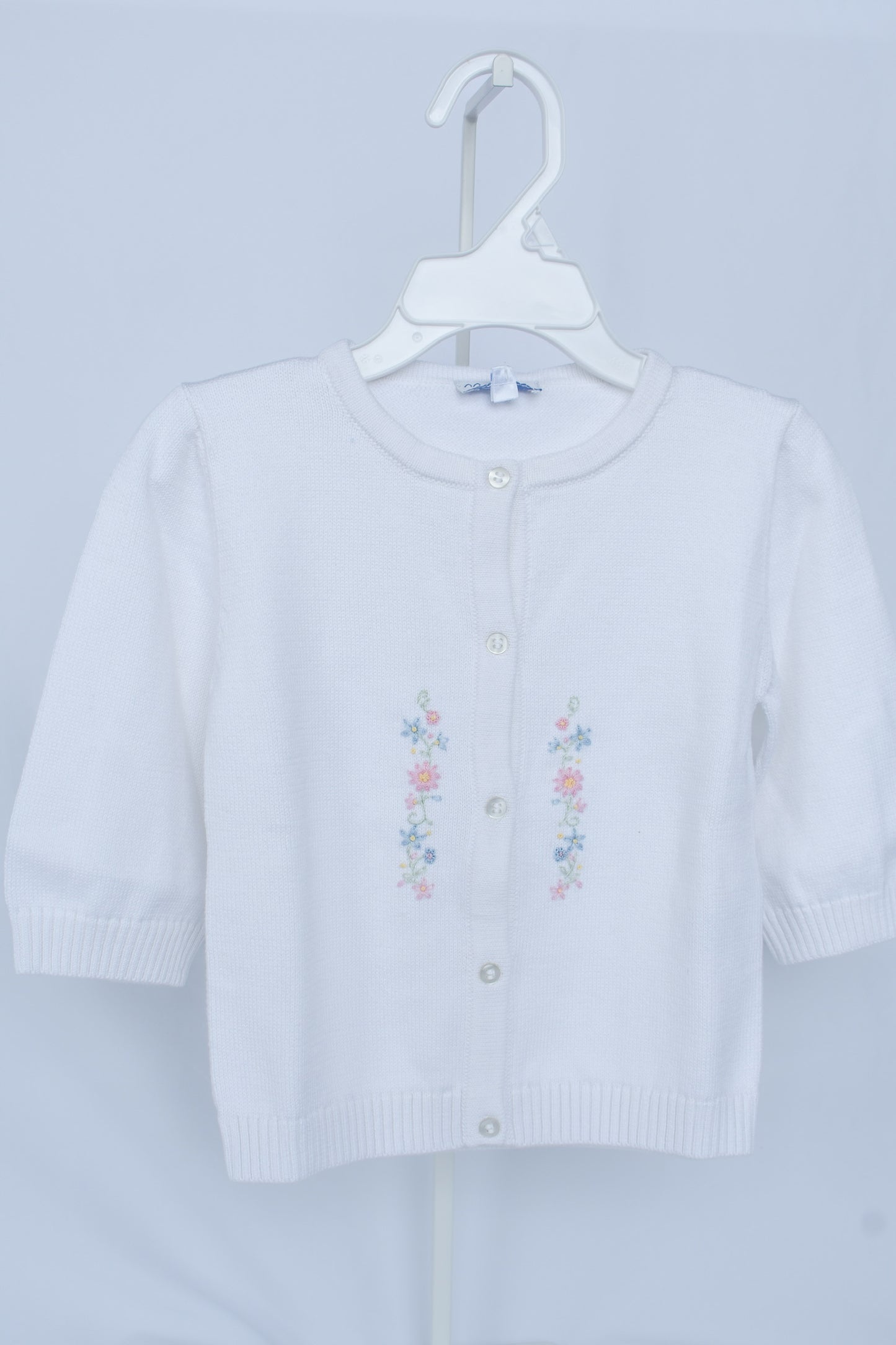 Nella Flowers-White Knit Embroidered Cardigan