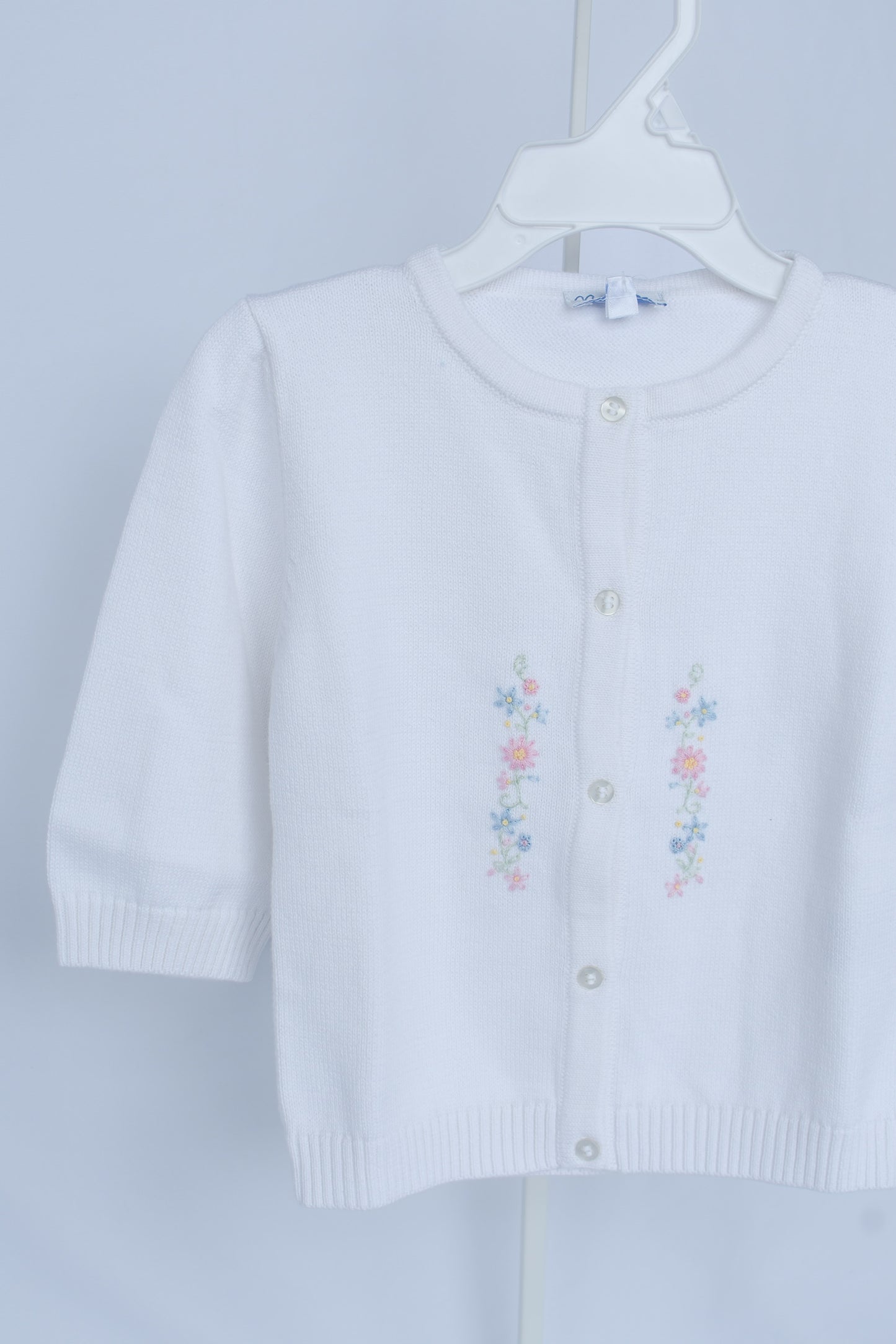 Nella Flowers-White Knit Embroidered Cardigan