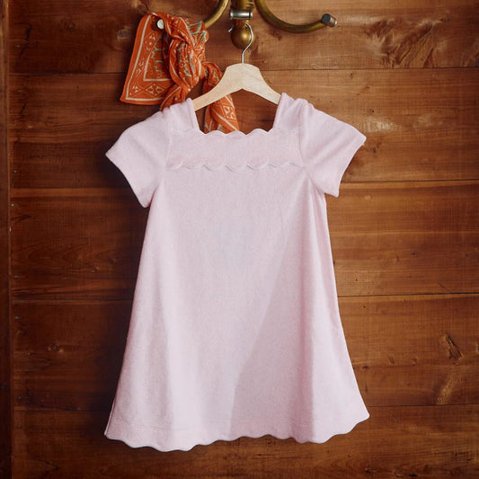 Girl's Terry Scalloped Dress-Light Pink/White Trim