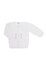 Nella Flowers-White Knit Embroidered Cardigan