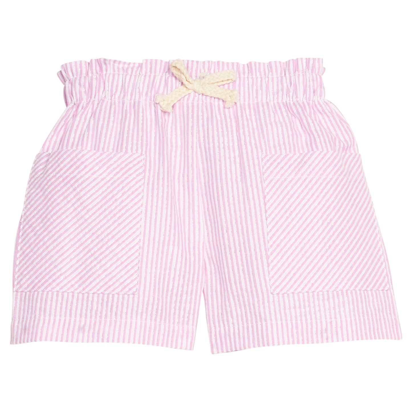 Patch Pocket Shorts-Pink Sparkle Seersucker