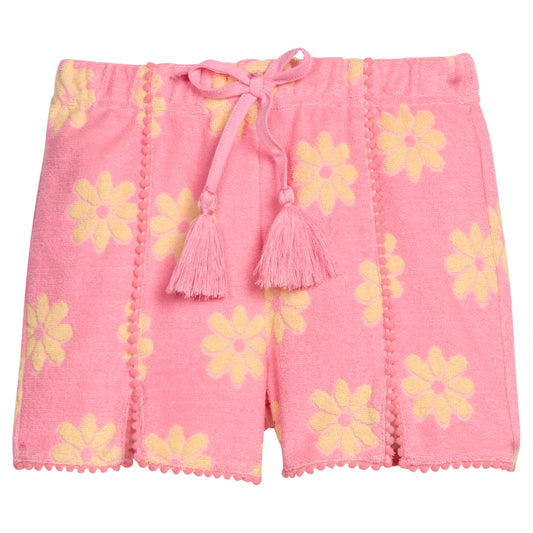 Pom Pom Terry Shorts-Pink Floral