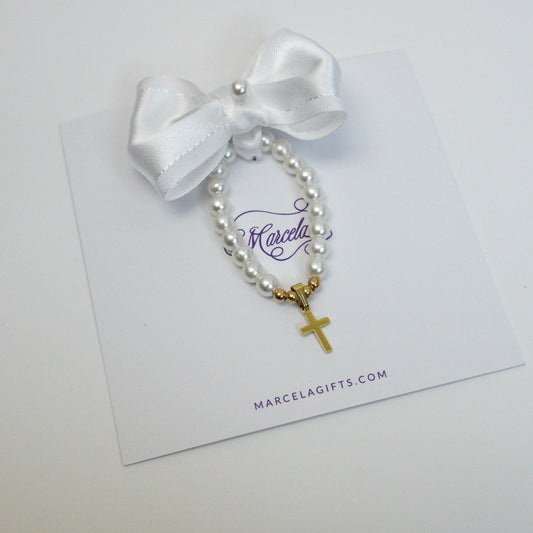 Heirloom Gold Cross Satin Bow Bracelet