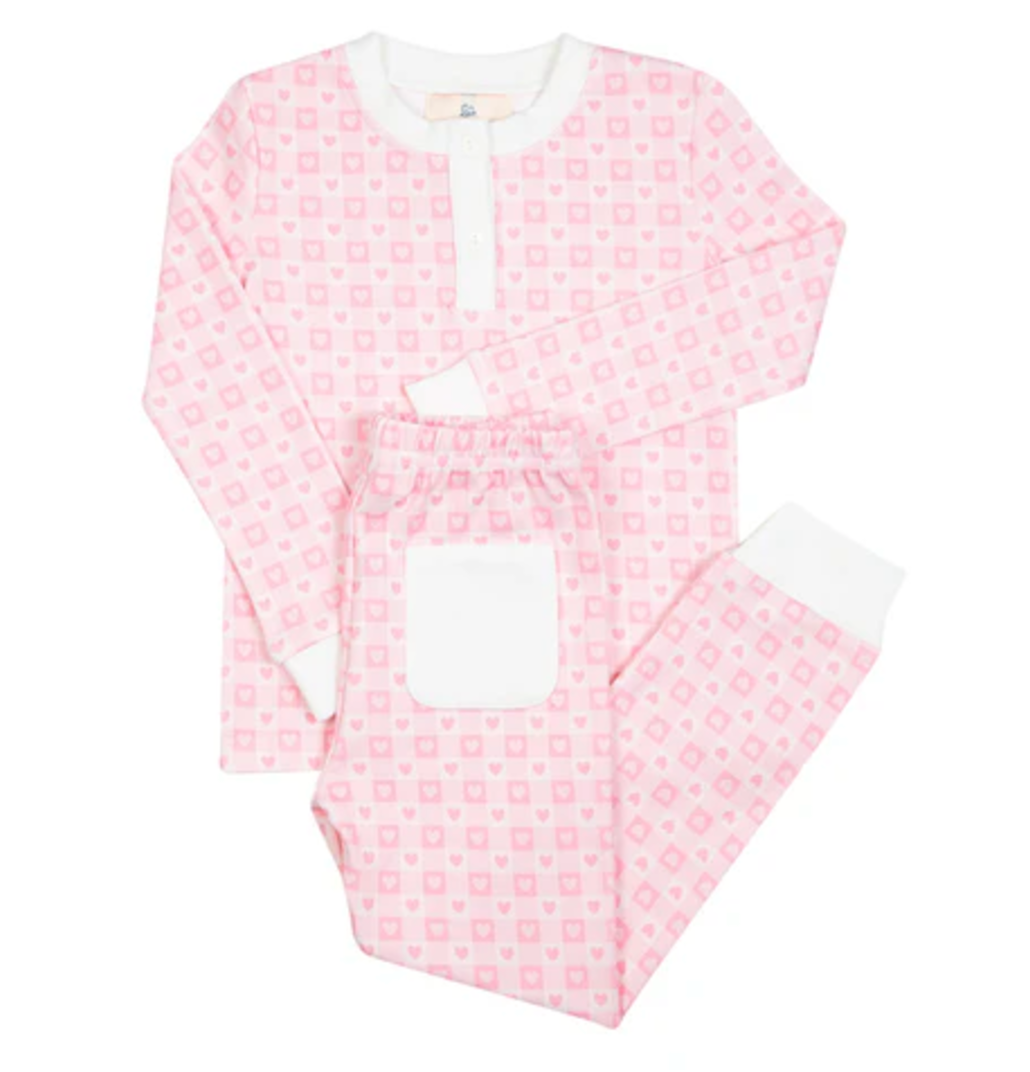 Pink Checked Hearts Knit Pajama Set