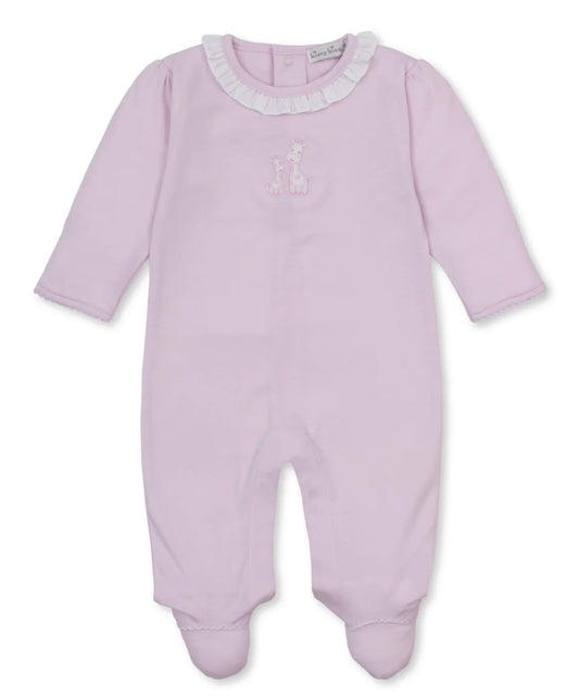 Giraffe Laughs Pink Ruffle Collared Footie