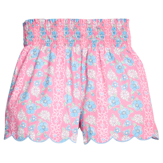 Shirred Shorts-Spring Marguerite Floral