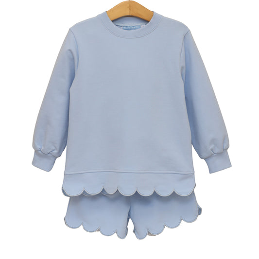 Sophia Scalloped Short Set-Light Blue