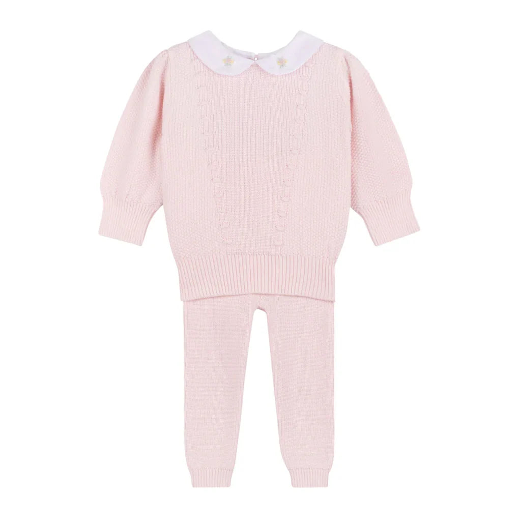 Girl's Floral Collar Pink Knit Set