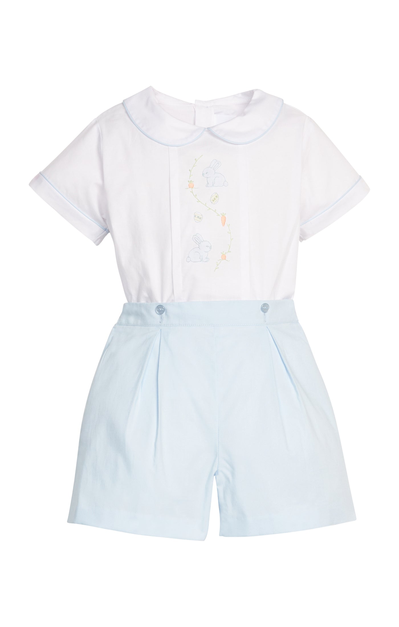 Boy's Heirloom Button On Short Set-Blue Bunny