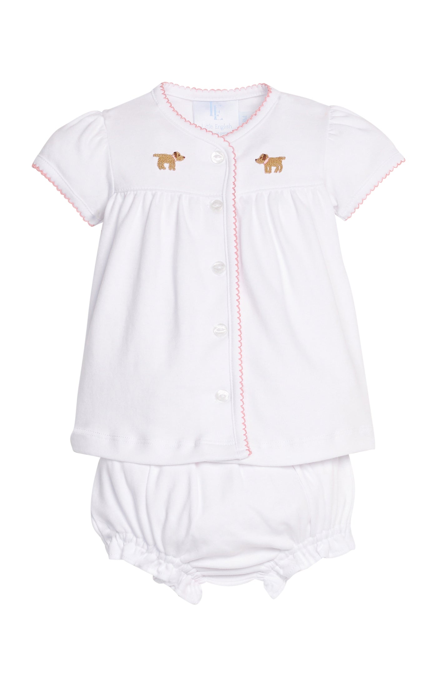 Pinpoint Layette Knit Set-Pink Puppy