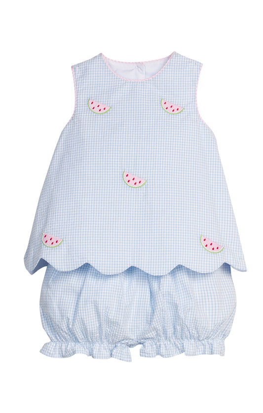 Embroidered Bow Back Bloomer Set-Watermelon